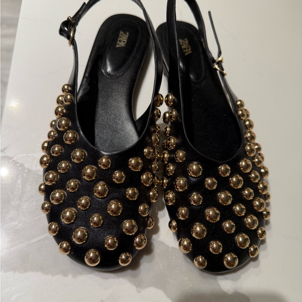Zara Black and Gold Studded Flats
